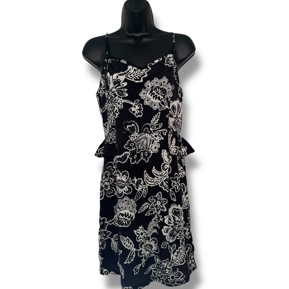 Y2K American Eagle Outfitters Sleeveless Dress Size 10 Black White Floral Ruffle - Picture 4 of 10